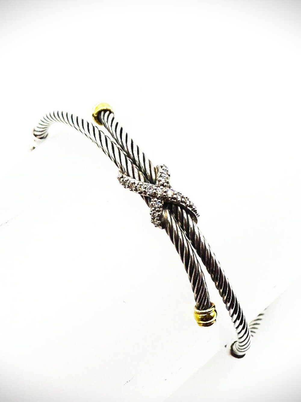 DAVID YURMAN Sterling Silver 18K Yellow Gold Cable X Diamond Bangle